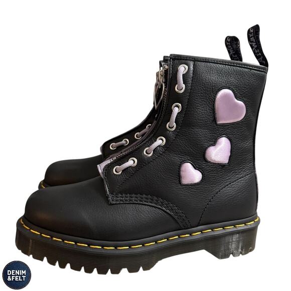 NEW Dr Martens 1460 Zip Heart Virginia Leather Lace Up Combat Boots Black Purple - Picture 9 of 16